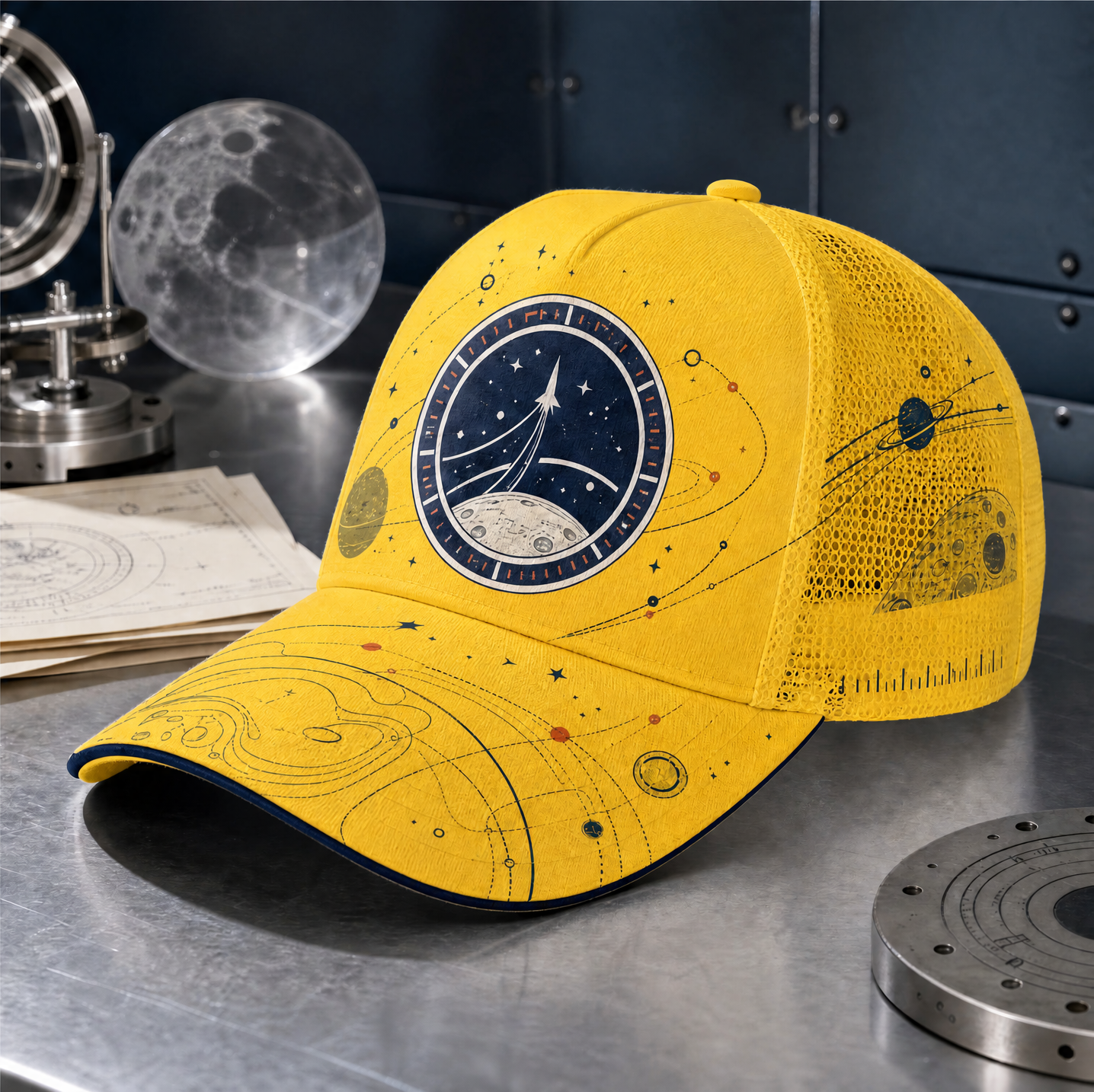 Cosmic Rocket Orbit Trucker Hat Yellow