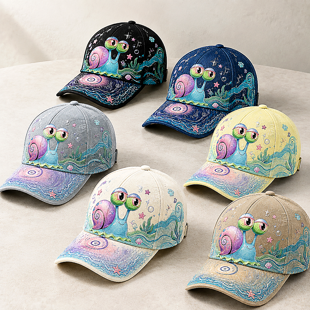 Pastel Ocean Snail Cartoon Baseball Cap product view 1