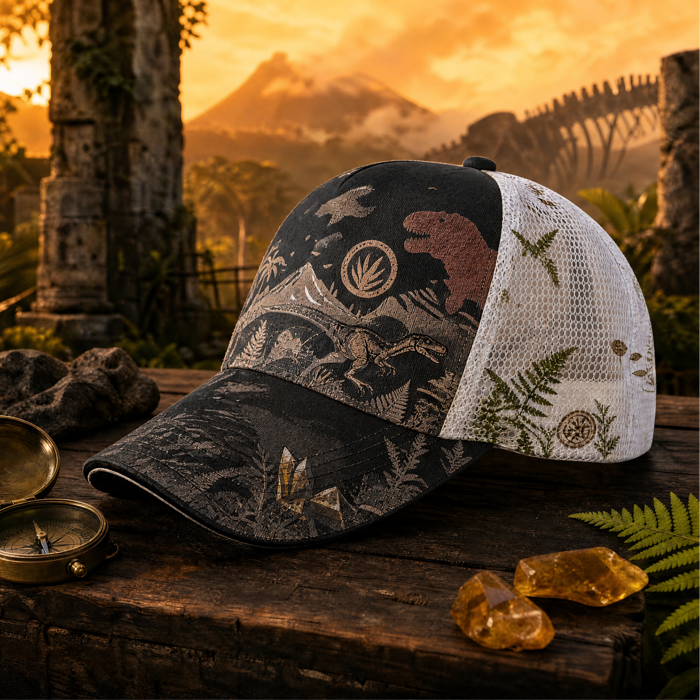 Prehistoric T-Rex Explorer Trucker Hat Black