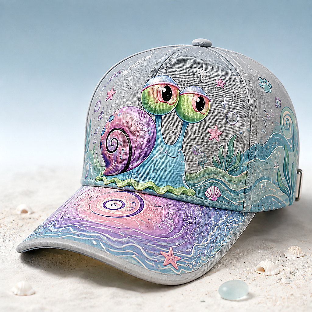 Pastel Ocean Snail Cartoon Baseball Cap Gray
