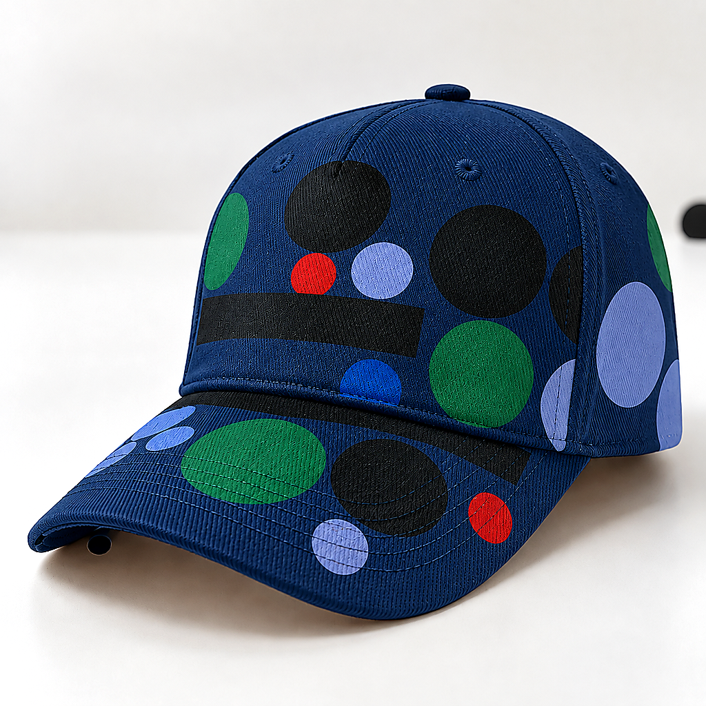 Colorful Polka Dot Graphic Beige Baseball Cap Navy