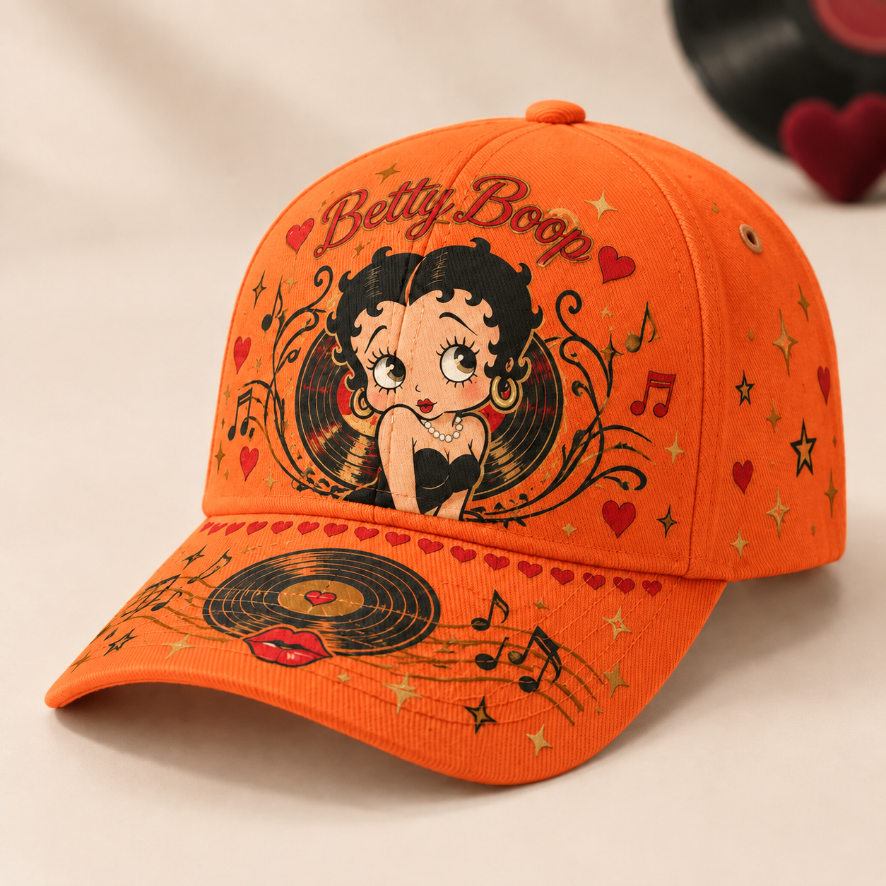 Retro Cartoon Music Ivory Baseball Cap Orange