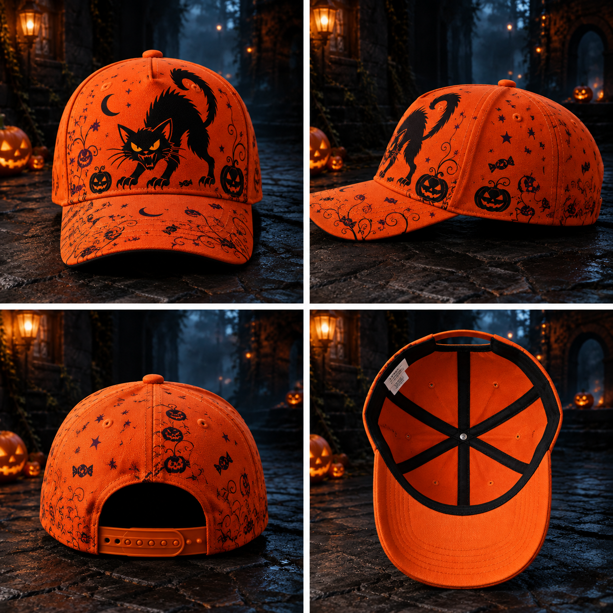 Spooky Black Cat Halloween Baseball Cap product view 9