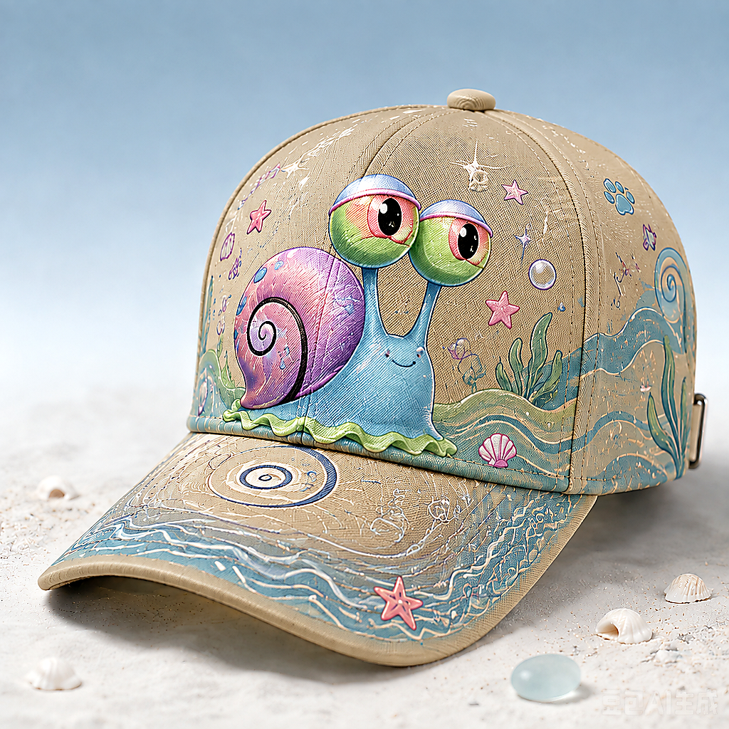 Pastel Ocean Snail Cartoon Baseball Cap Khaki