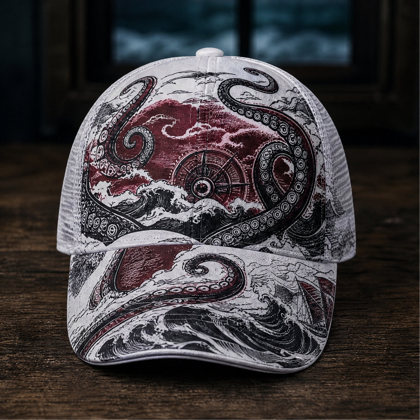 Nautical Octopus Waves Trucker Hat product view 1