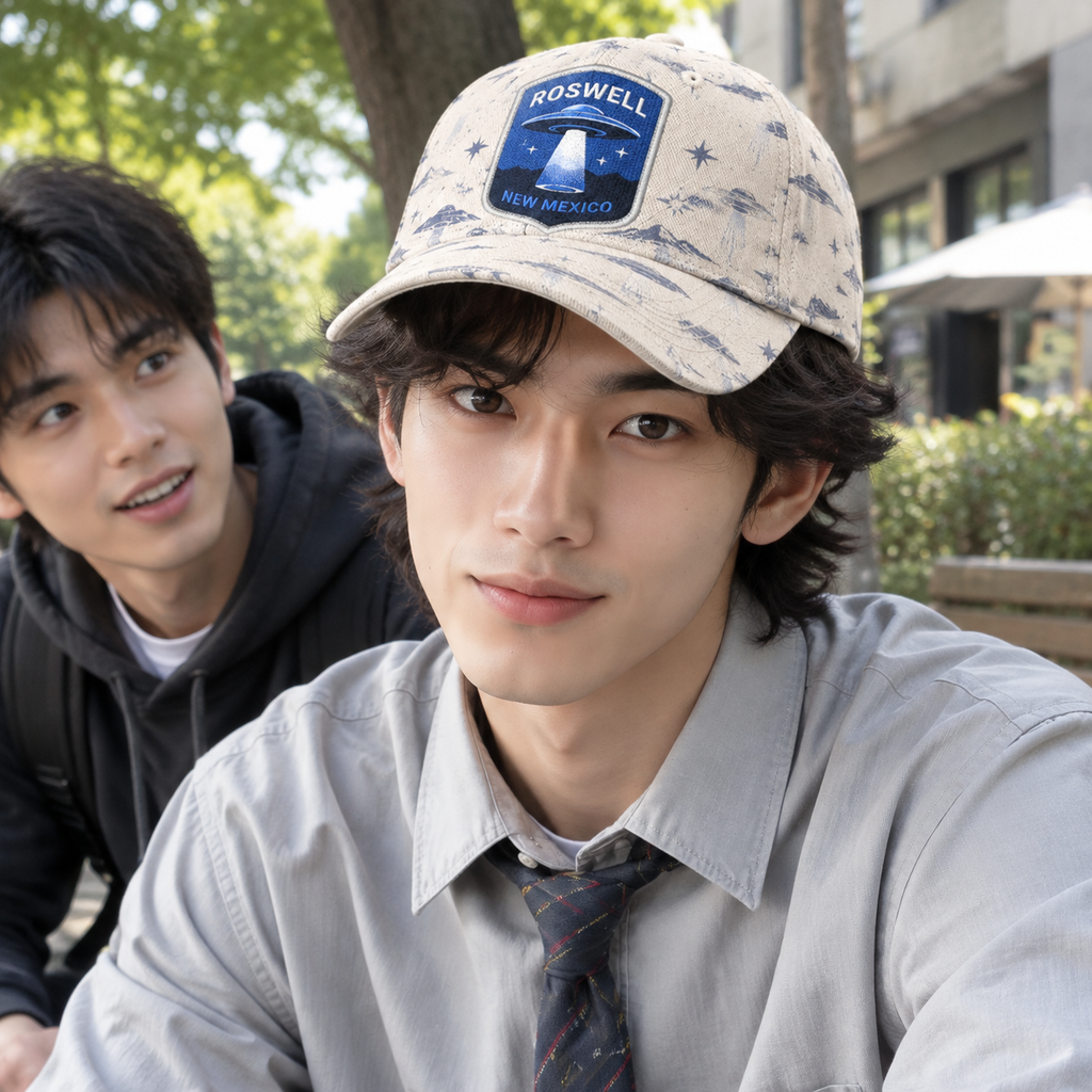 Roswell UFO Print Beige Baseball Cap product view 5