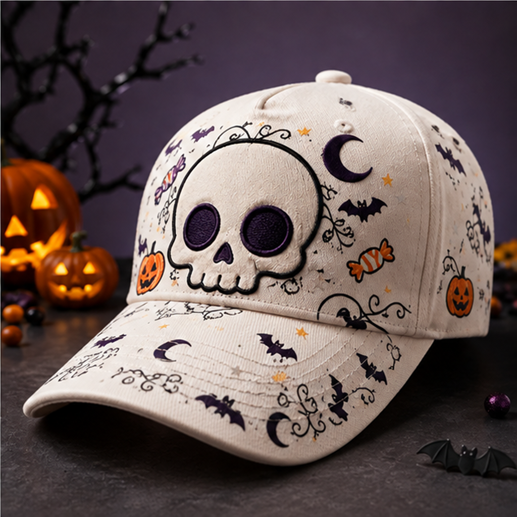 Spooky Skull Halloween Baseball Cap Cream