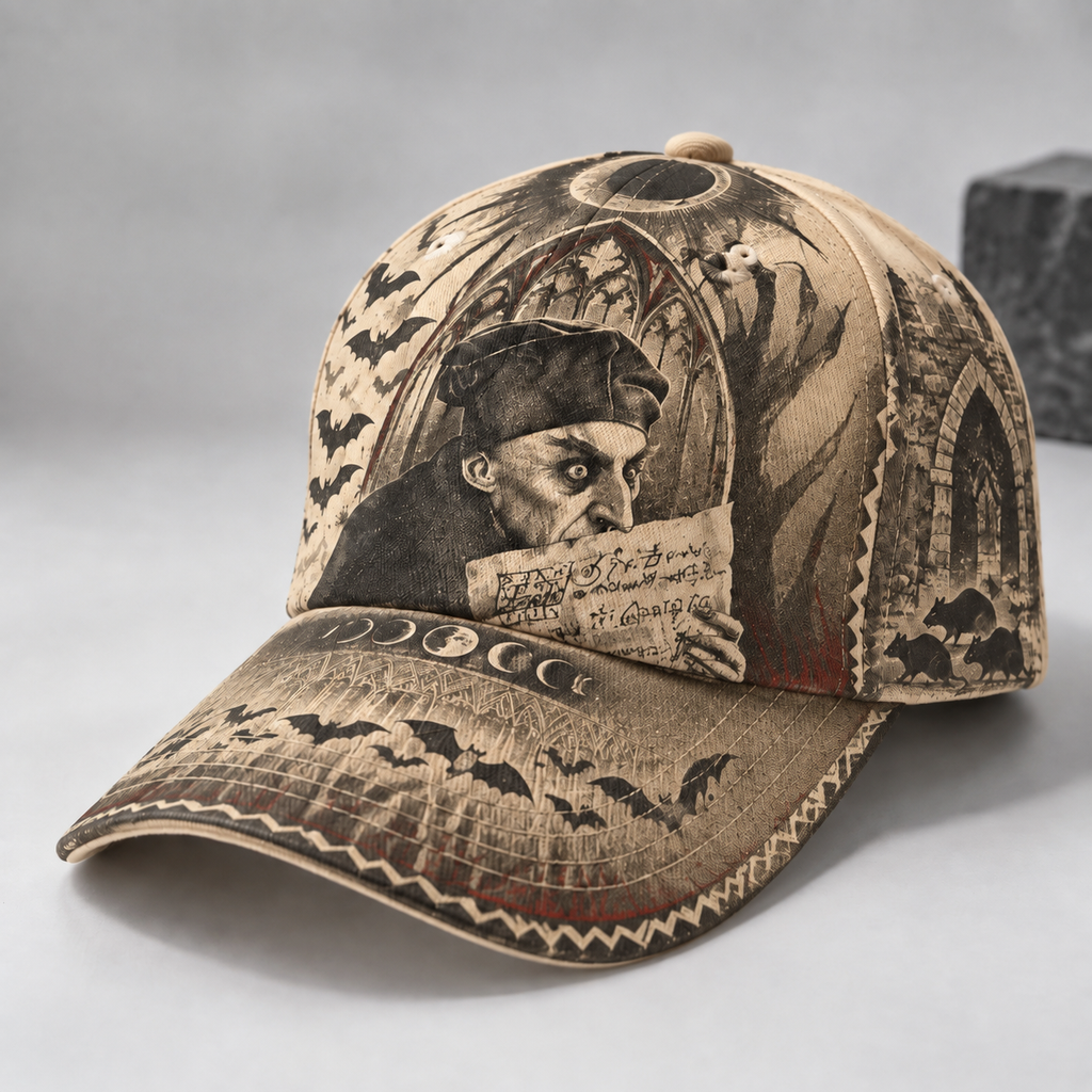Gothic Vampire Scroll Graphic Baseball Cap Khaki