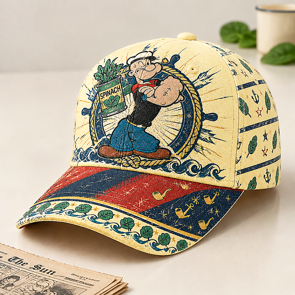 Retro Sailor Comic Spinach Nautical Baseball Cap Cream