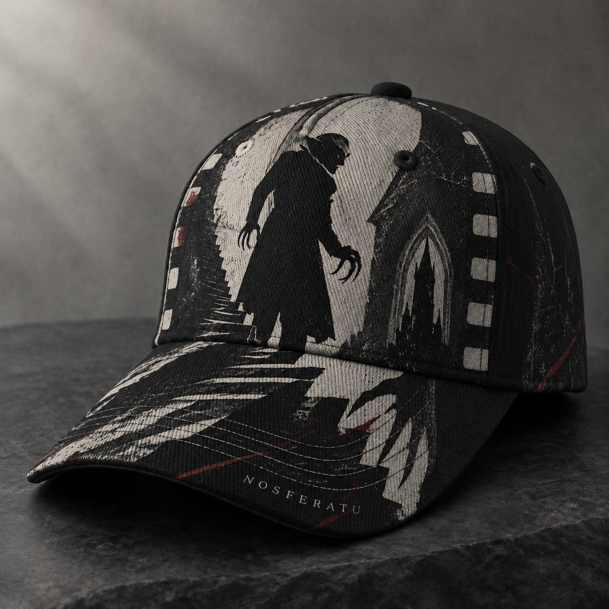 Gothic Vampire Silhouette Graphic Baseball Cap Black