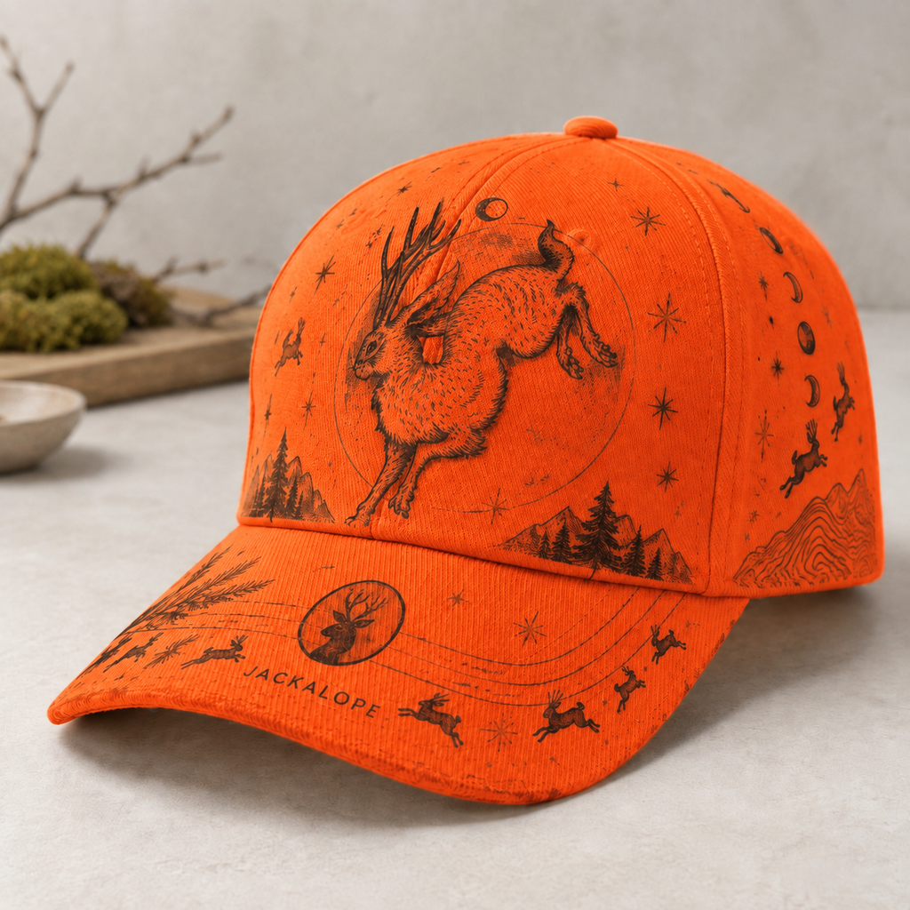 Jackalope Moon Woodland Graphic Baseball Cap Orange