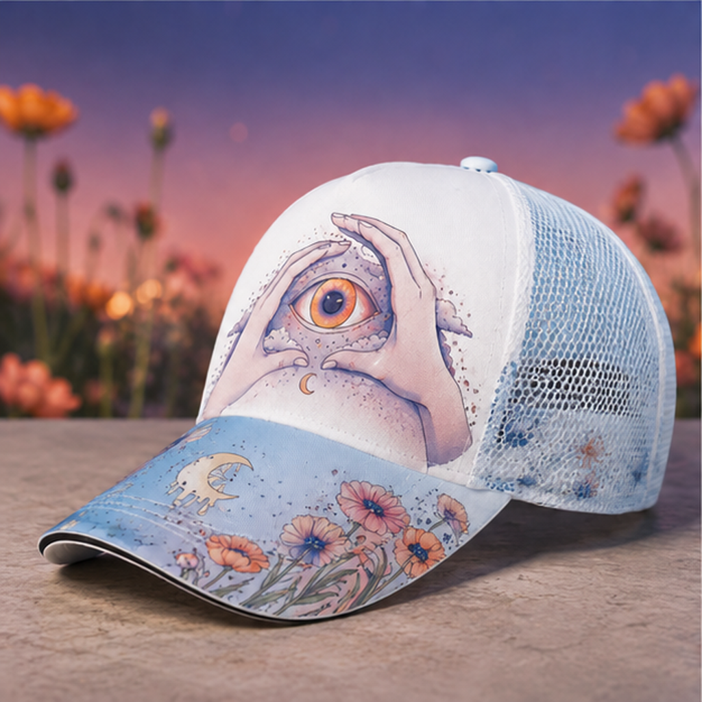 Mystical Eye Floral Trucker Hat LightGreen