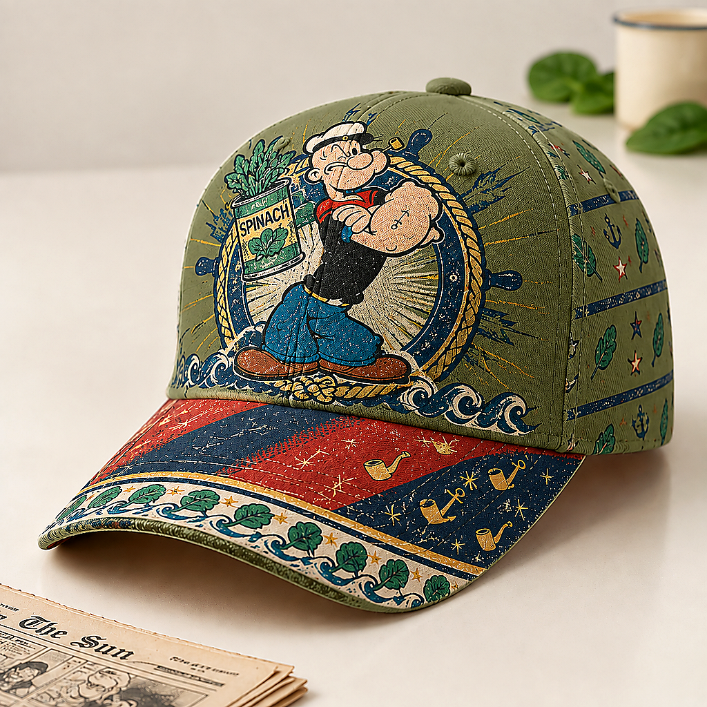 Retro Sailor Comic Spinach Nautical Baseball Cap Olive