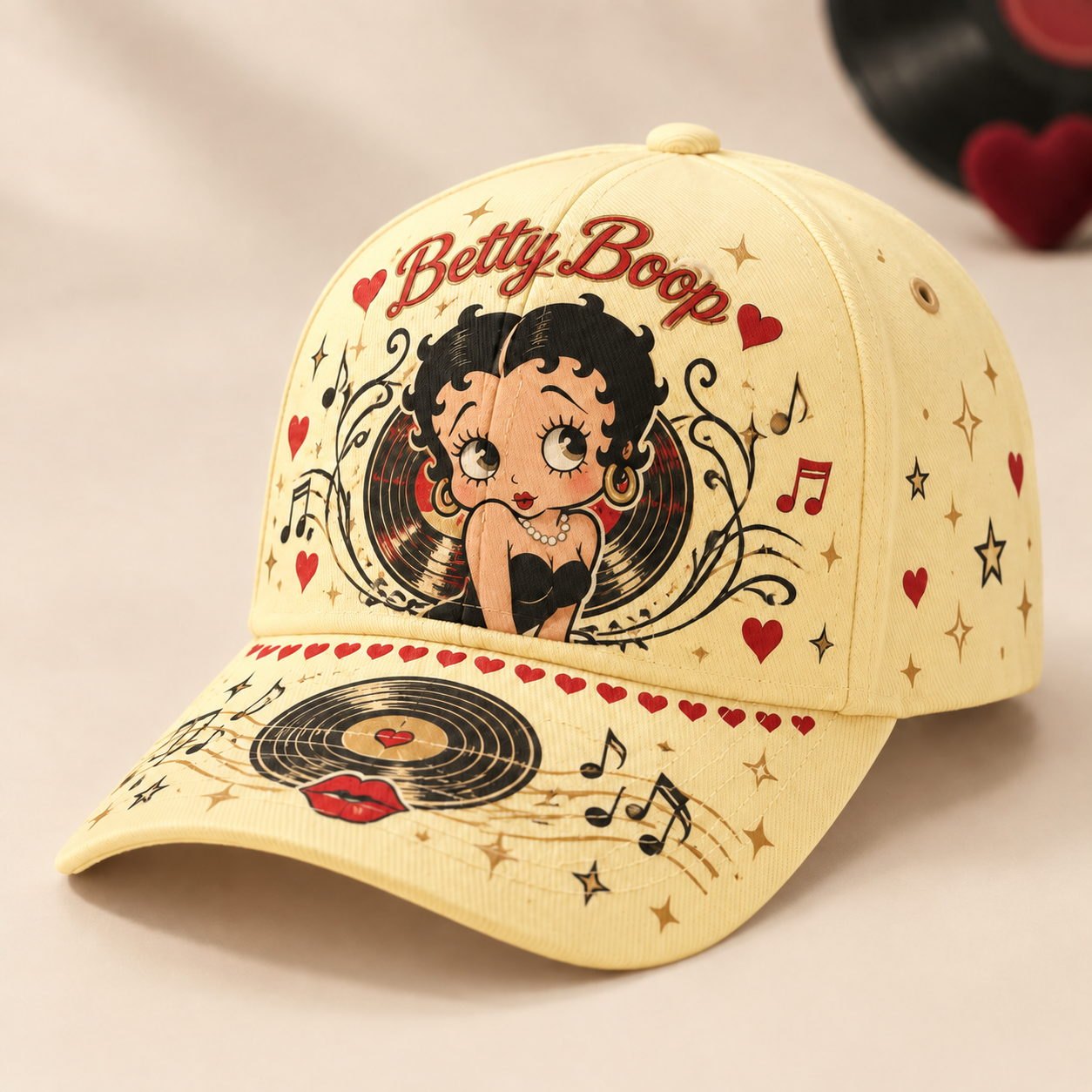 Retro Cartoon Music Ivory Baseball Cap Cream