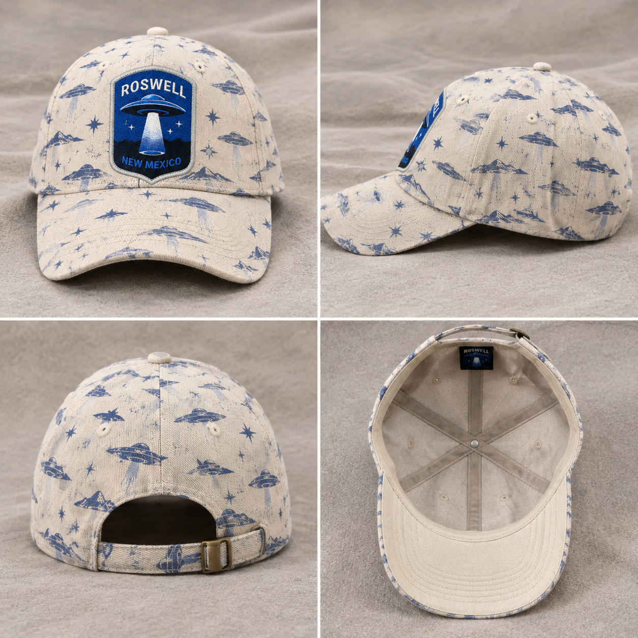 Roswell UFO Print Beige Baseball Cap product view 2