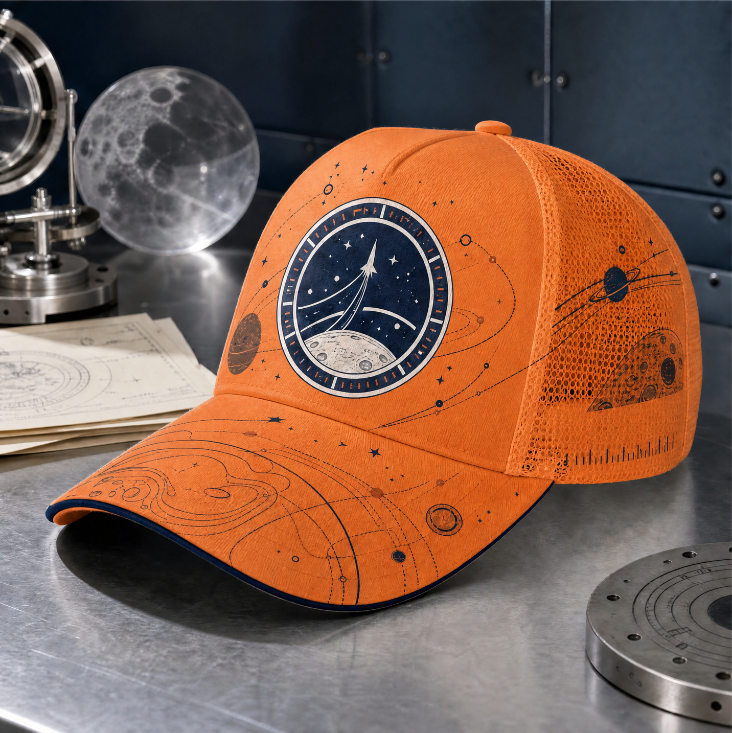 Cosmic Rocket Orbit Trucker Hat Orange