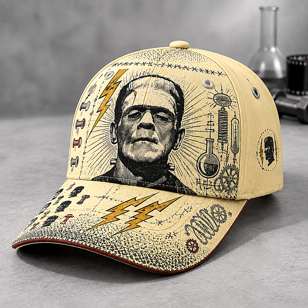 Stitched Monster Lightning Graphic Beige Baseball Cap Cream