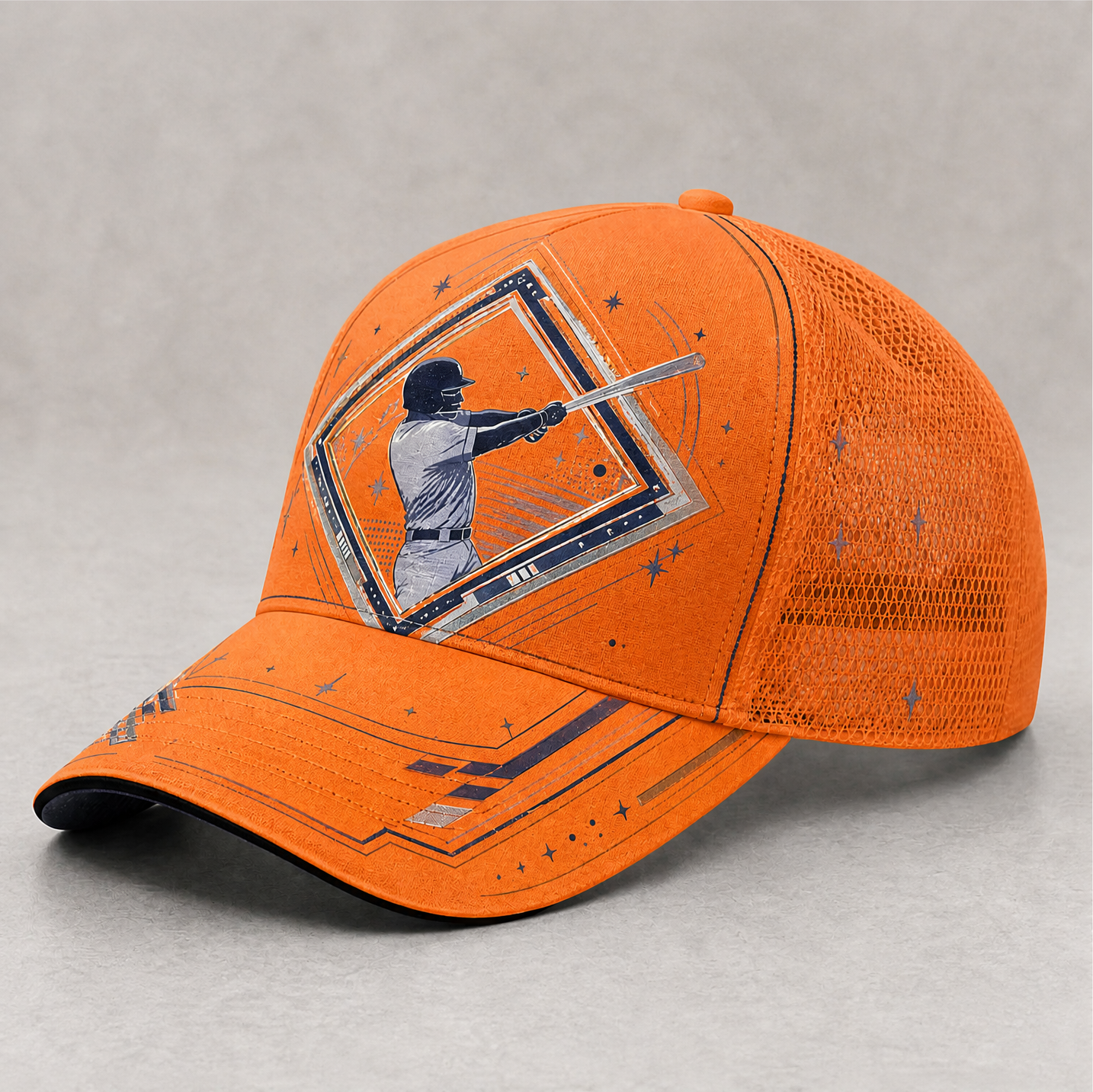 Baseball Batter Graphic Trucker Cap Orange