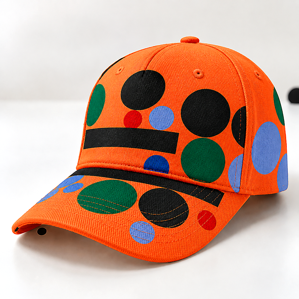 Colorful Polka Dot Graphic Beige Baseball Cap Orange