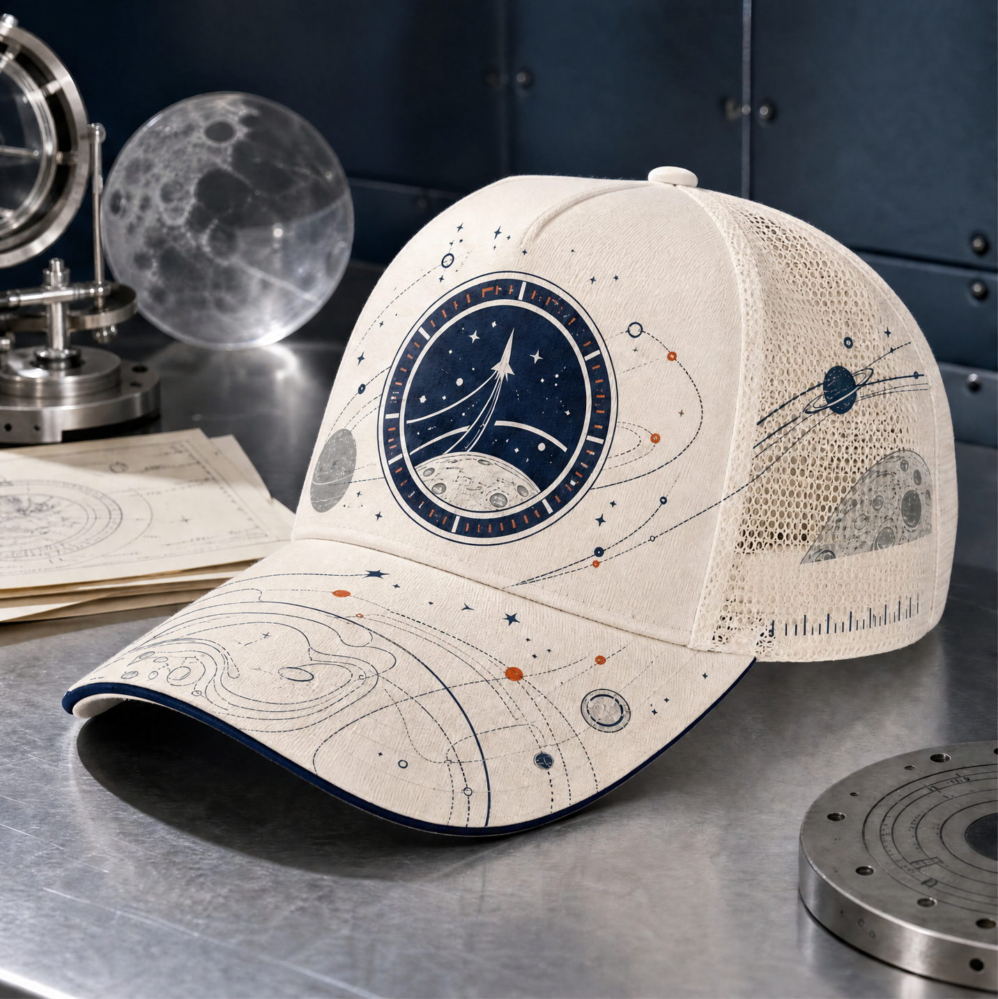 Cosmic Rocket Orbit Trucker Hat Ivory