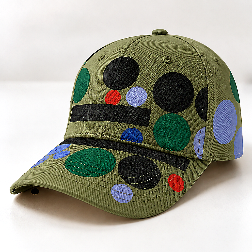 Colorful Polka Dot Graphic Beige Baseball Cap Olive