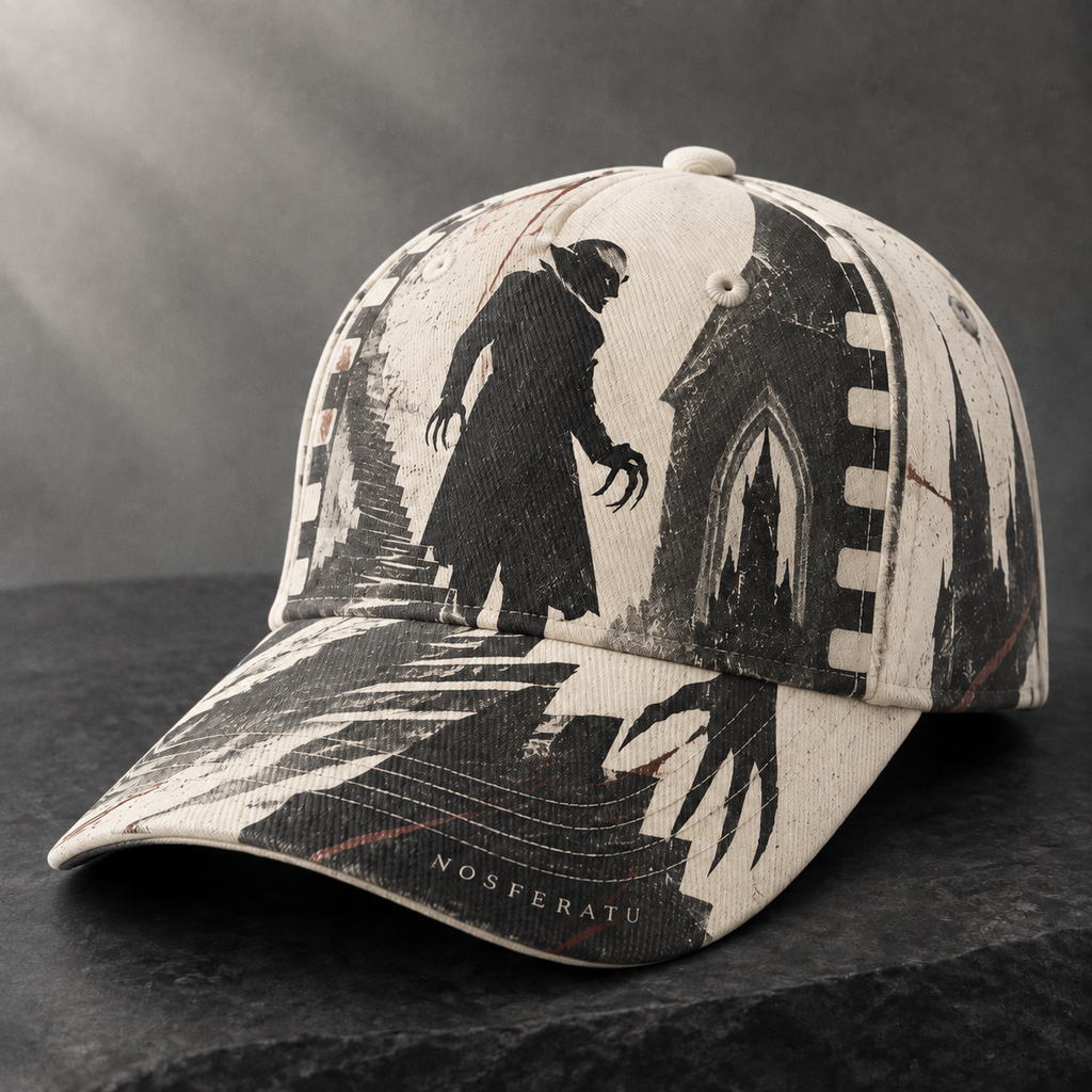 Gothic Vampire Silhouette Graphic Baseball Cap Ivory