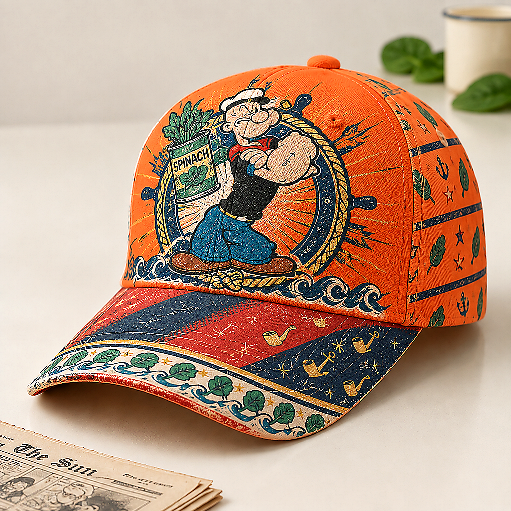 Retro Sailor Comic Spinach Nautical Baseball Cap Orange