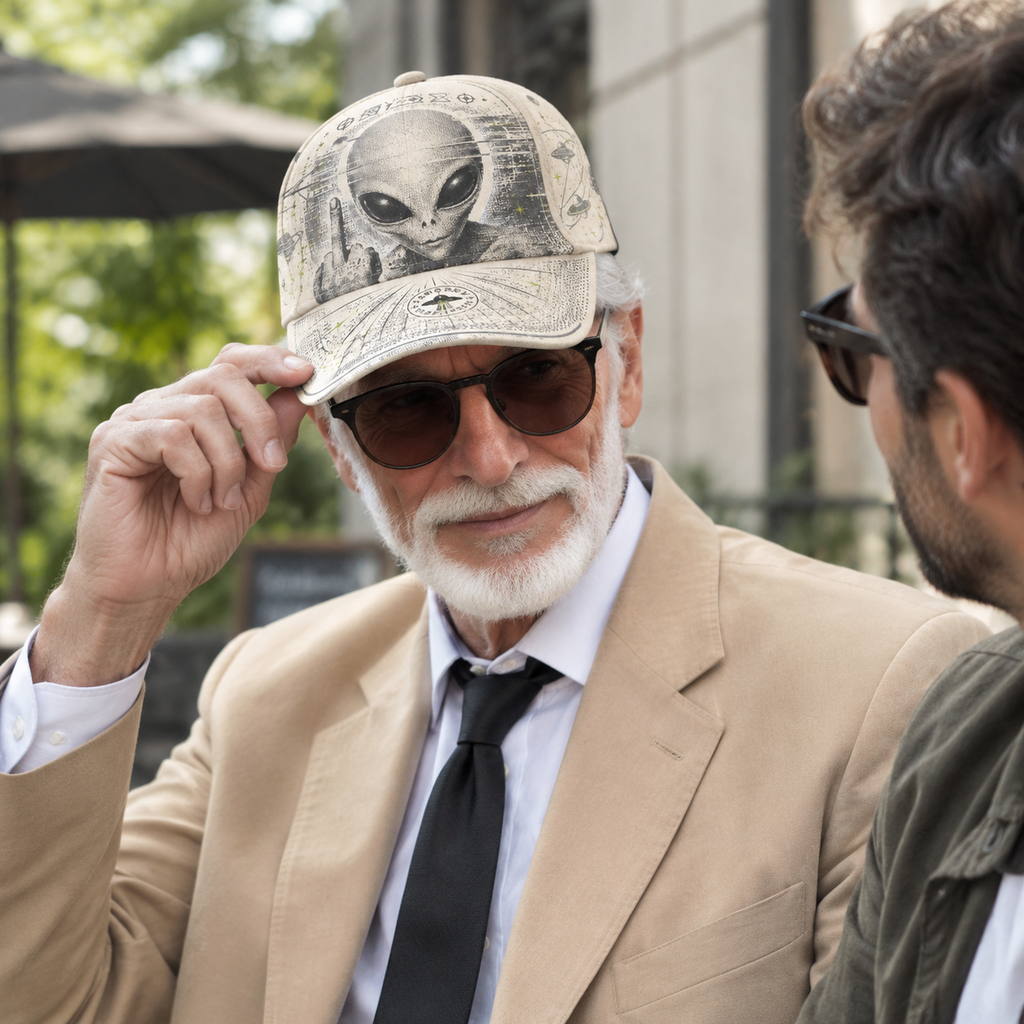 Extraterrestrial Alien Graphic Beige Baseball Cap product view 5