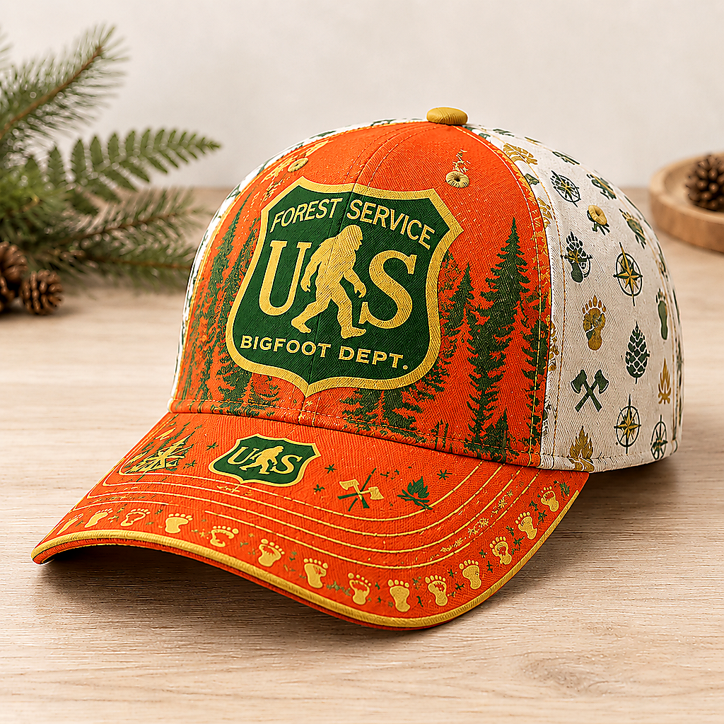 Bigfoot Wilderness Badge Outdoor Adventure Baseball Cap Orange