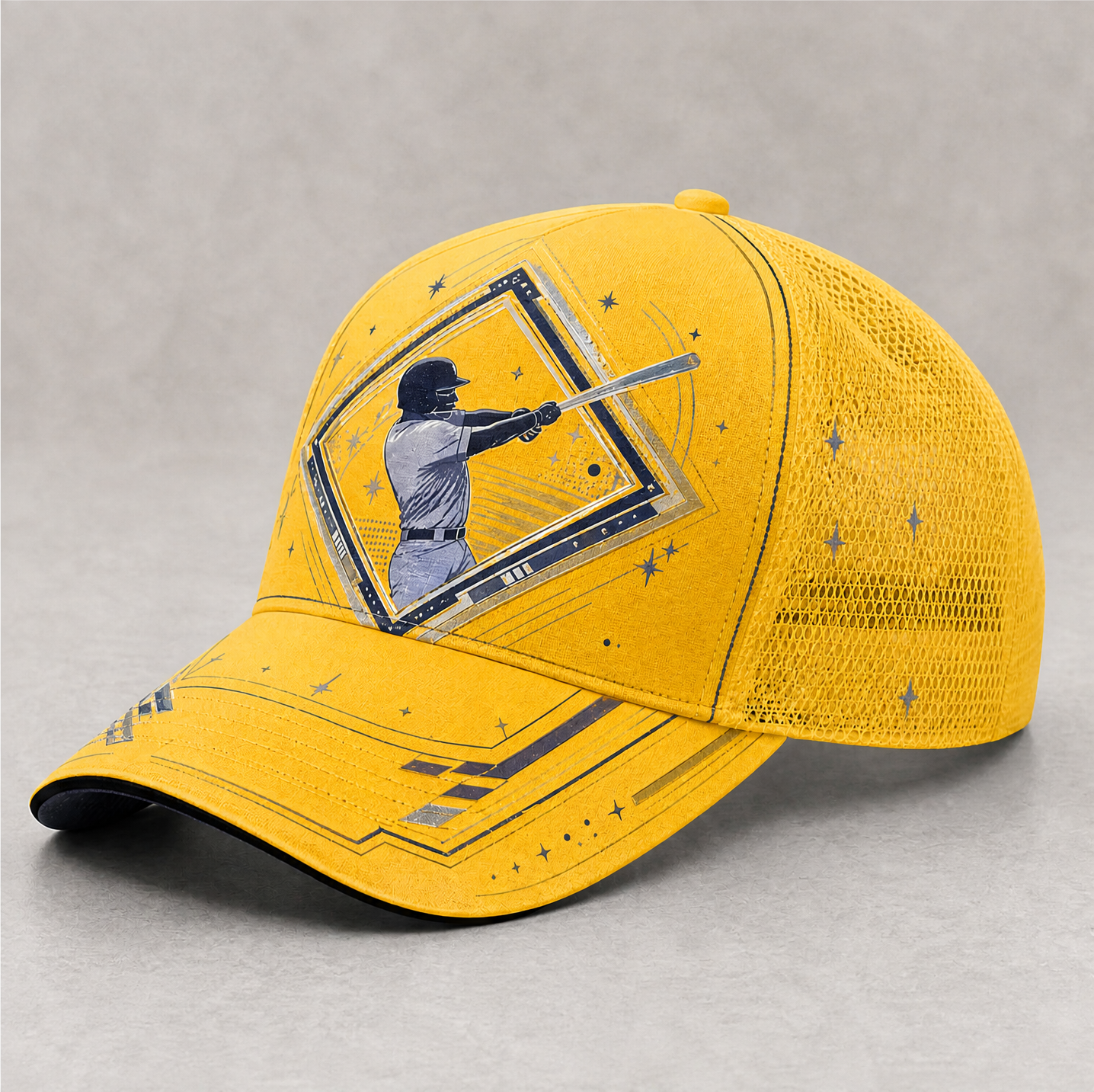 Baseball Batter Graphic Trucker Cap Yellow