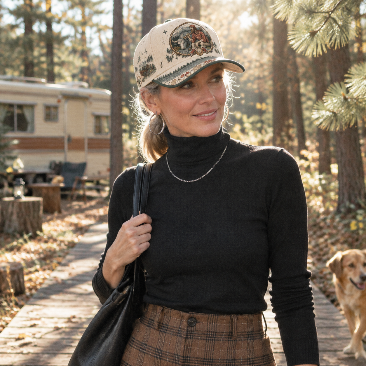 Beige Lumberjack Bull Forest Graphic Baseball Cap product view 3