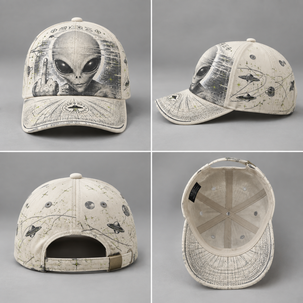 Extraterrestrial Alien Graphic Beige Baseball Cap product view 2