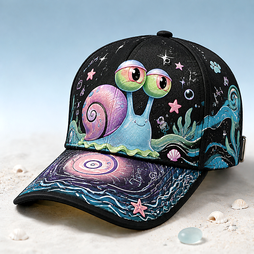 Pastel Ocean Snail Cartoon Baseball Cap Black