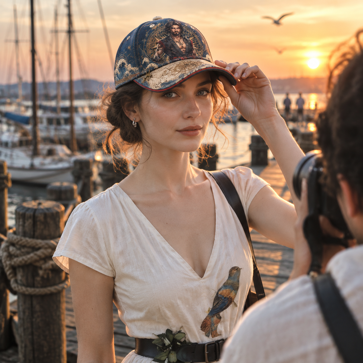 Nautical Swordsman Compass Graphic Baseball Cap product view 4
