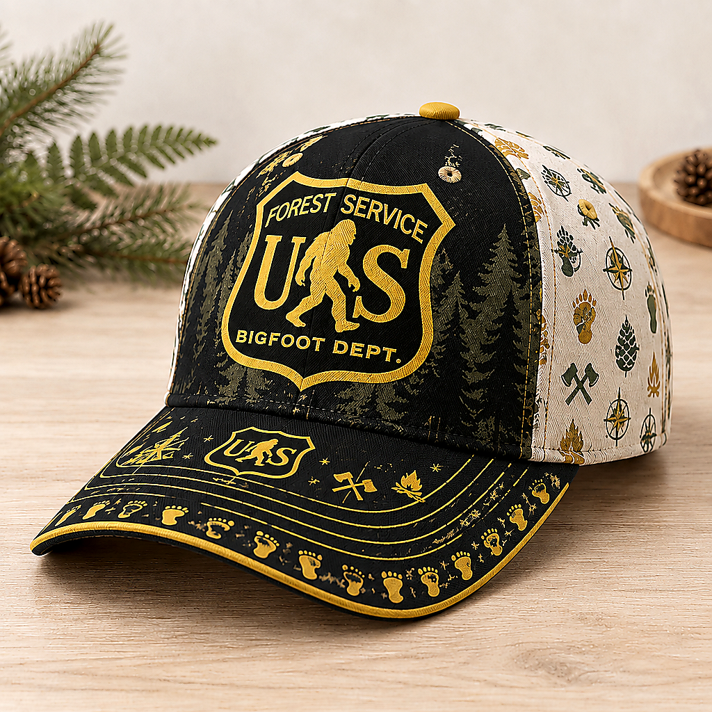Bigfoot Wilderness Badge Outdoor Adventure Baseball Cap Black