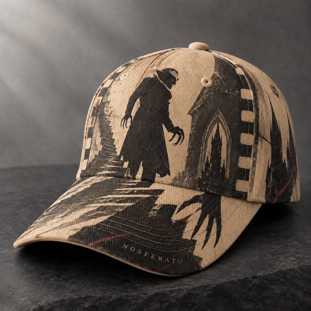 Gothic Vampire Silhouette Graphic Baseball Cap Khaki