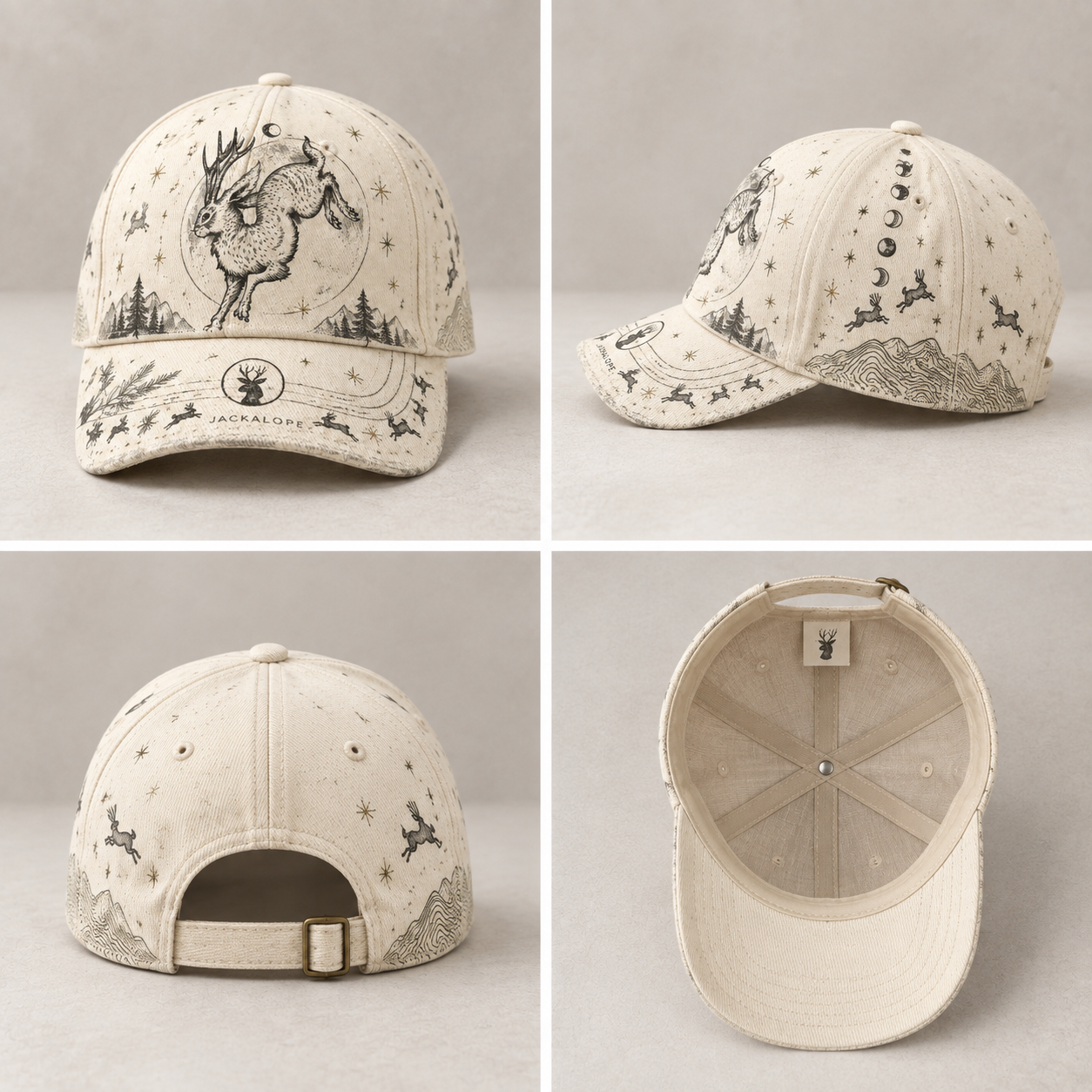 Jackalope Moon Woodland Graphic Baseball Cap product view 2