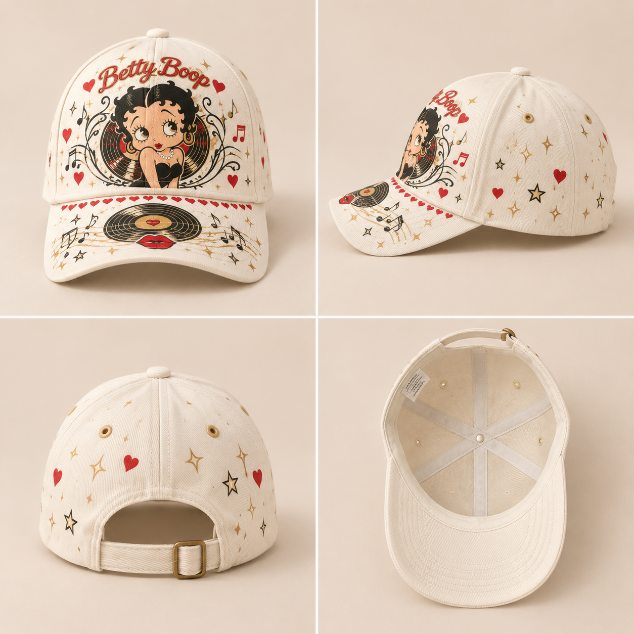 Retro Cartoon Music Ivory Baseball Cap product view 2