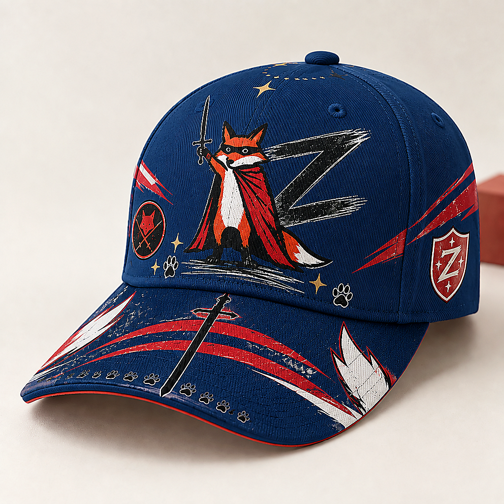 Fox Warrior Sword Graphic Baseball Cap Navy