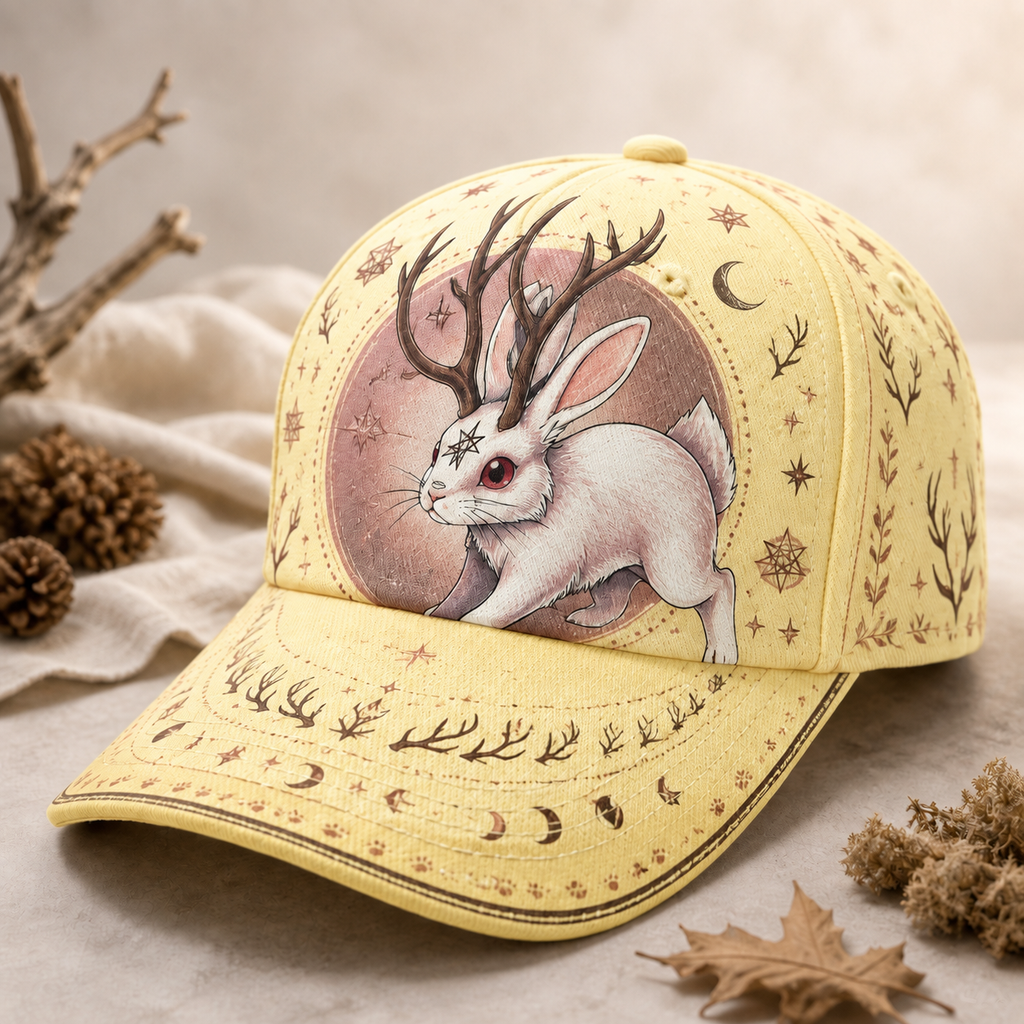 Celestial Jackalope Horned Rabbit Baseball Cap Cream