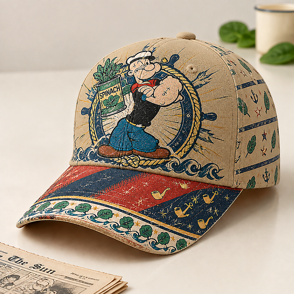 Retro Sailor Comic Spinach Nautical Baseball Cap Khaki