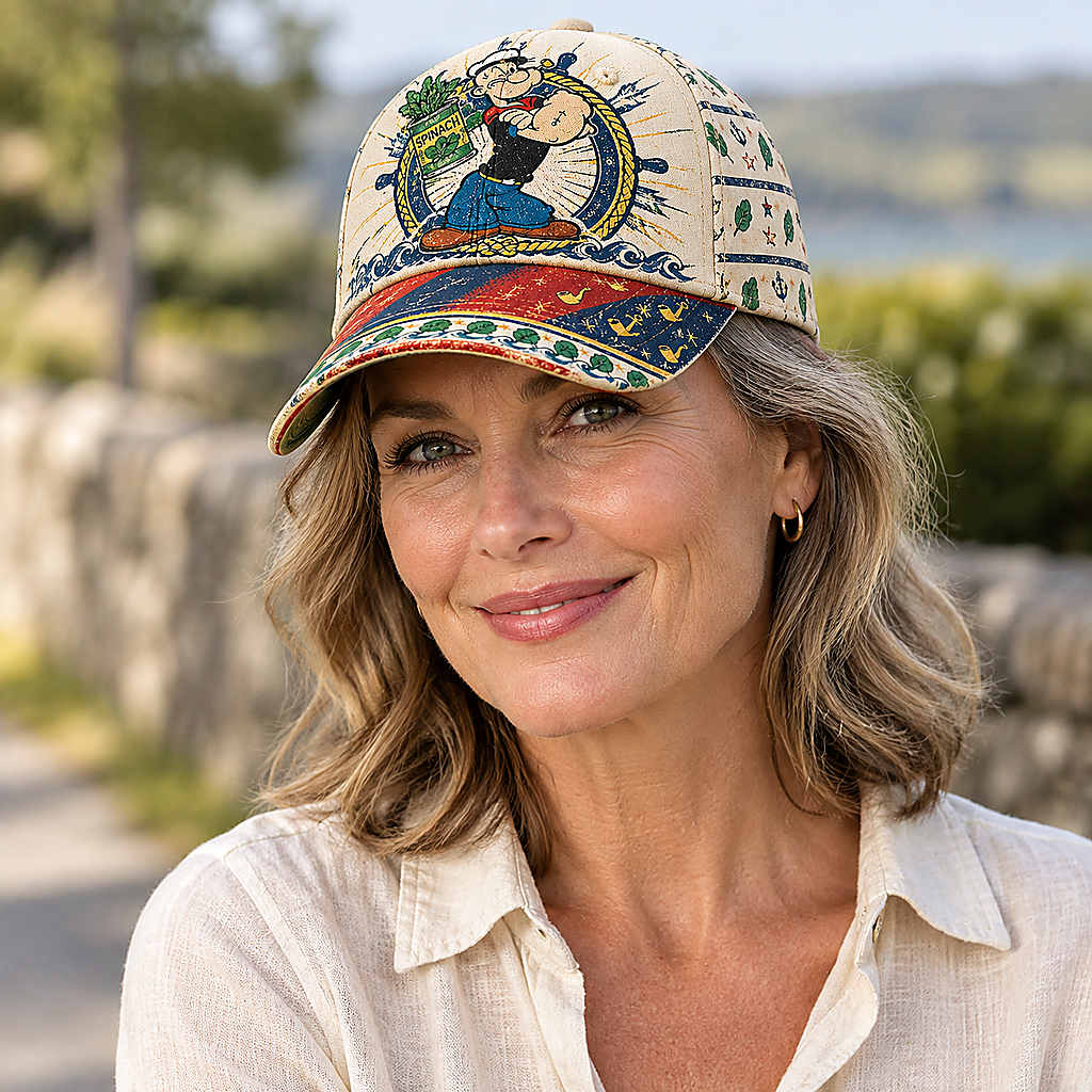 Retro Sailor Comic Spinach Nautical Baseball Cap lifestyle scene 2
