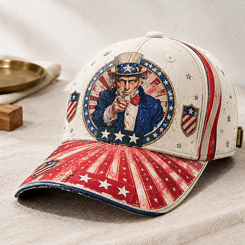 Patriotic Stars and Stripes Navy Baseball Cap Ivory