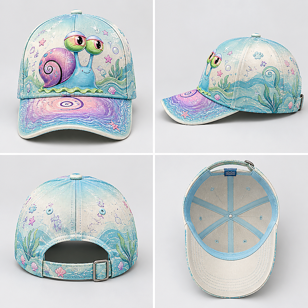 Pastel Ocean Snail Cartoon Baseball Cap product view 2