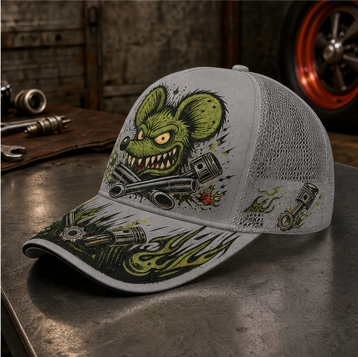 Green Monster Engine Graphic Trucker Hat LightGray