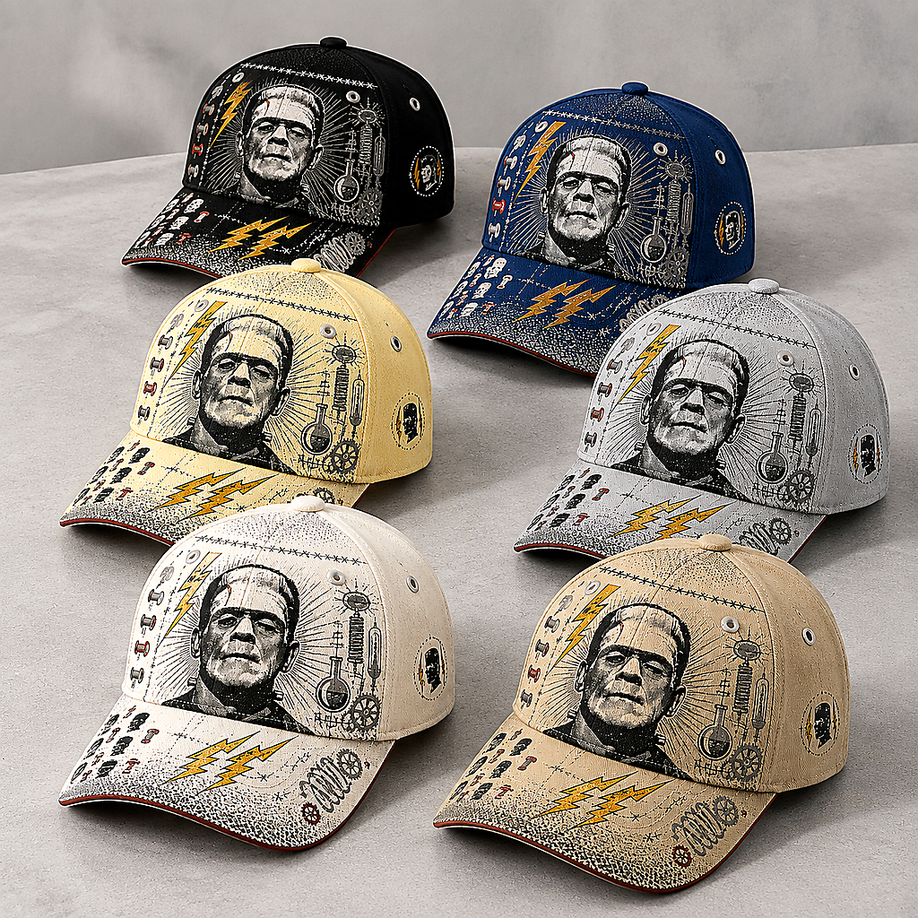 Stitched Monster Lightning Graphic Beige Baseball Cap product view 1