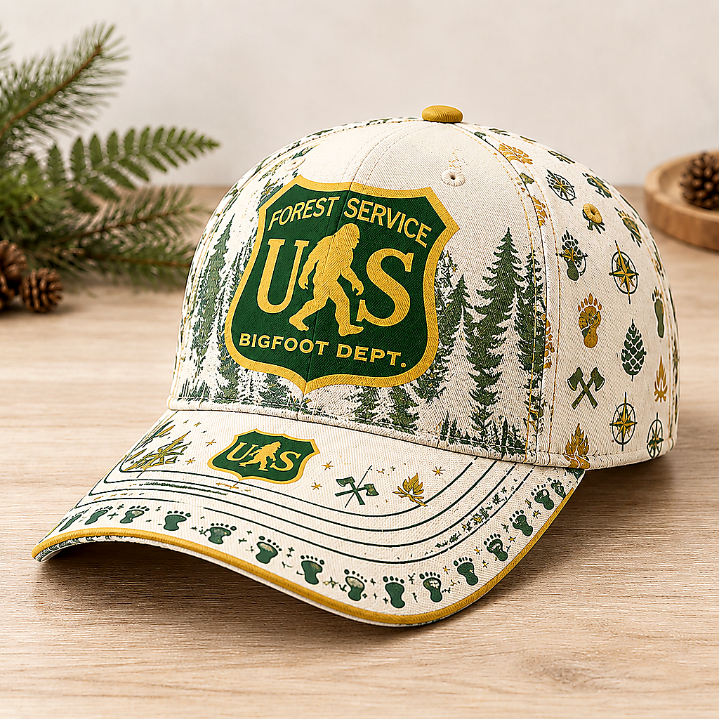 Bigfoot Wilderness Badge Outdoor Adventure Baseball Cap Ivory