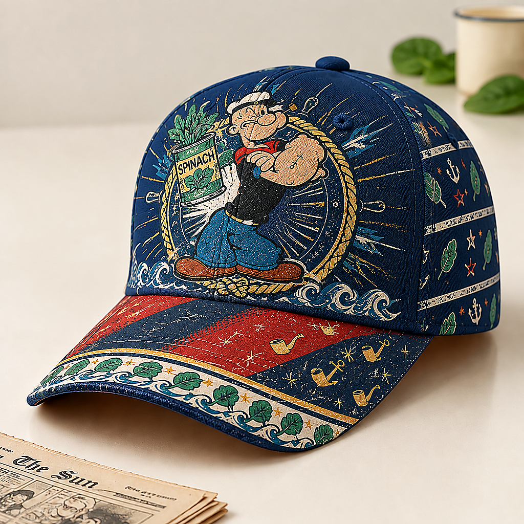 Retro Sailor Comic Spinach Nautical Baseball Cap Navy