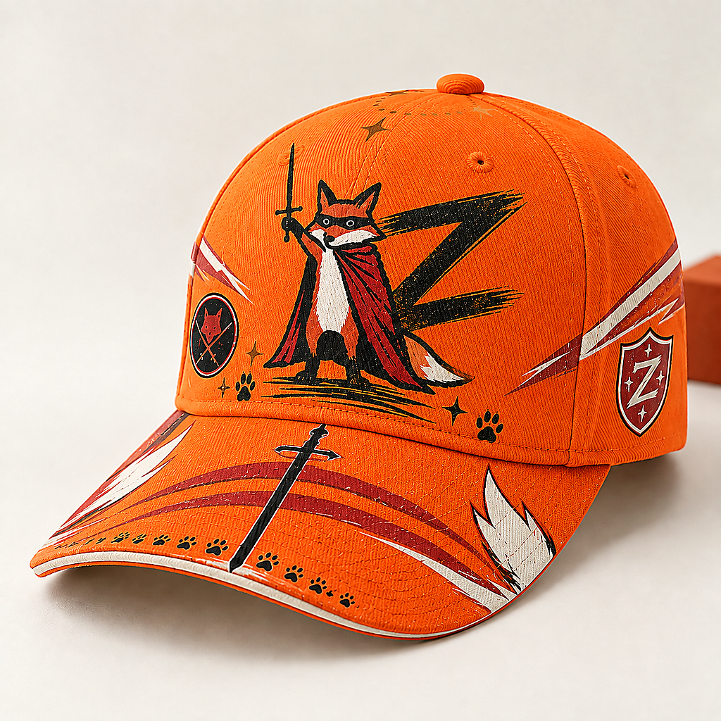Fox Warrior Sword Graphic Baseball Cap Orange