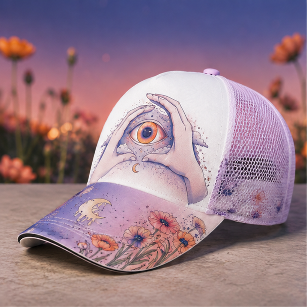 Mystical Eye Floral Trucker Hat Pink